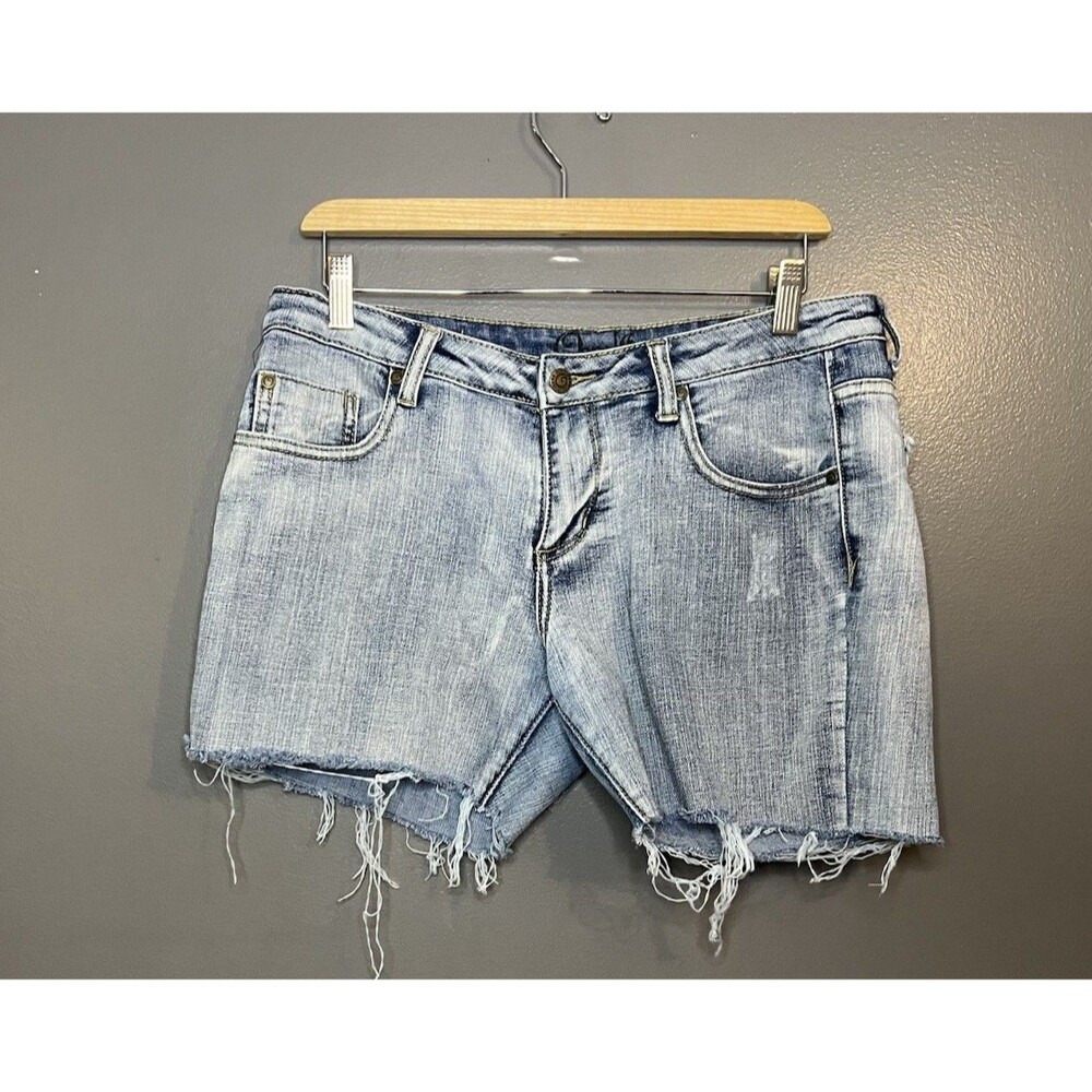 Oops! Jeans Cutoff Off Stretch Waist Distressed Denim Mid Rise Shorts Size 12